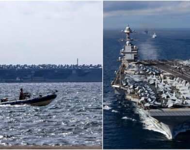 "El poderío naval estadounidense cruza el Caribe: el imponente USS Gerald R. Ford, el portaaviones más grande y avanzado del mundo, llega a su nuevo destino con un mensaje de fuerza y estabilidad regional."